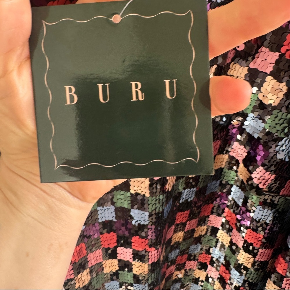 NEW Buru Mod Colorful Sequin Checkered Mini Dress L - Picture 4 of 11